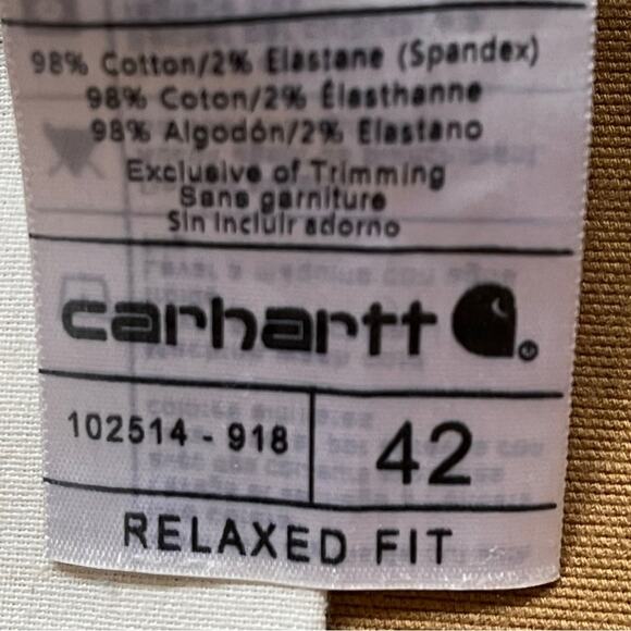 CARHARTT Carpenter Shorts Men’s 42 Relaxed Fit Tan Cotton Canvas 10” - Picture 5 of 7